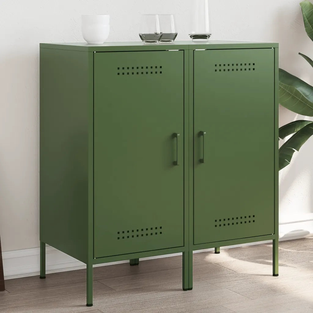 Credenze 2 pz | Madia | Buffet da pranzo | Armadio da pranzo Verde Oliva 36x39x79 cm Acciaio