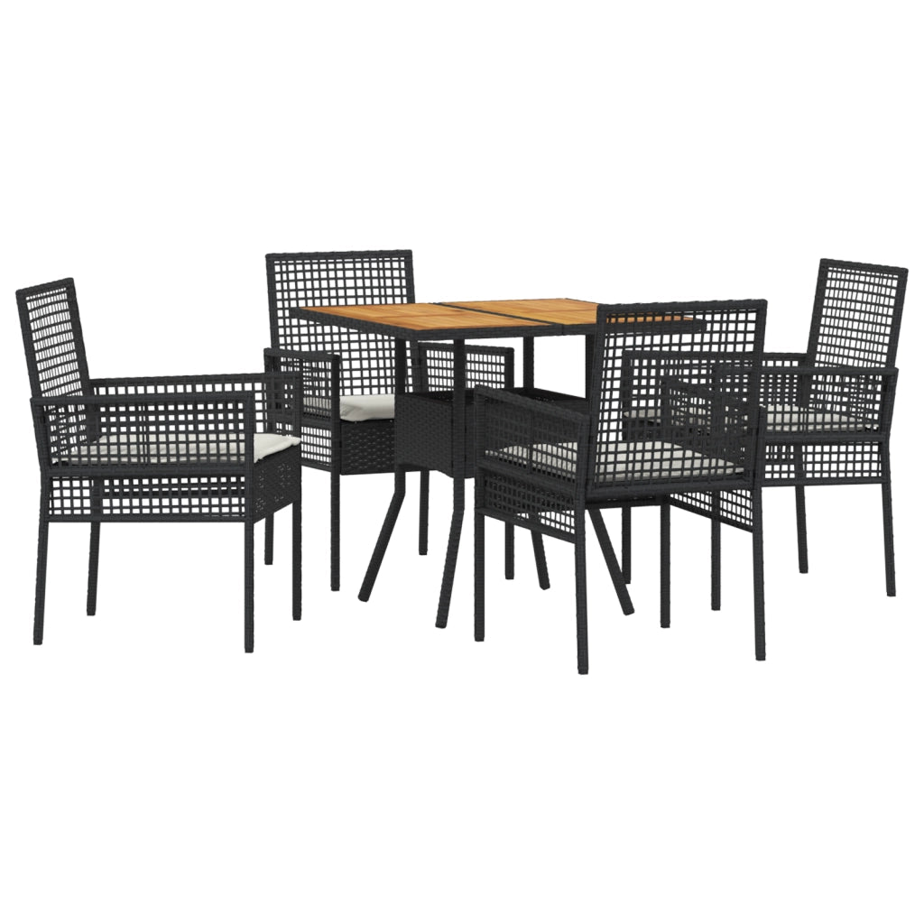 Set da pranzo da giardino in 5 pezzi con cuscini neri in polyrattan