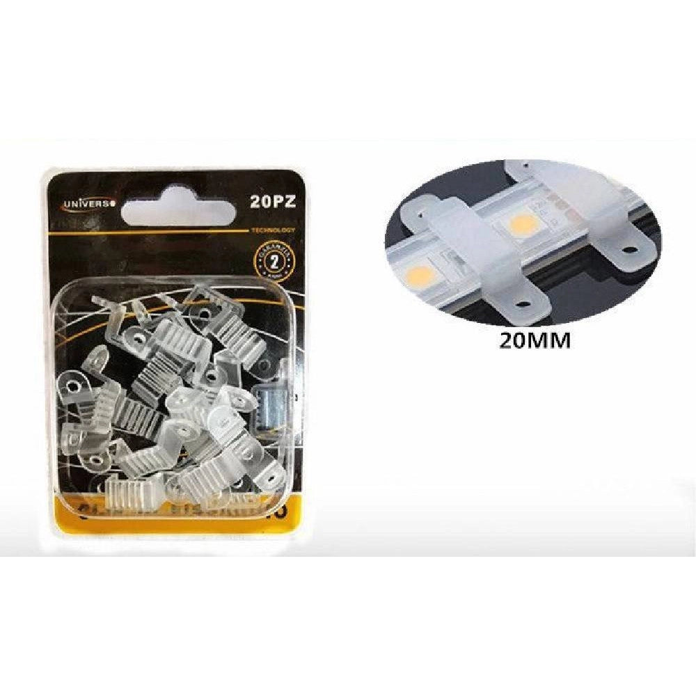 Trade Shop - Clip Di Fissaggio Da 20 Mm In Silicone Strisce A Led Confezione Da 20 Pz U-20mm -
