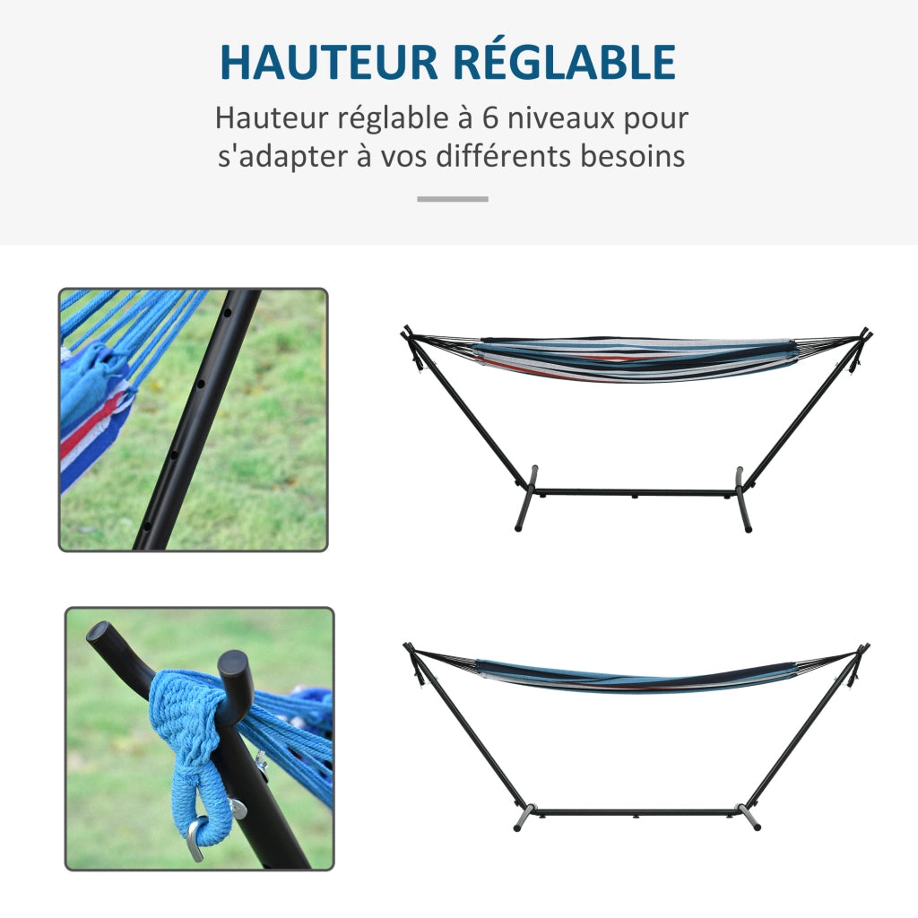Amaca da giardino con supporto in metallo ¨C zephmum ¨C 1 posto, max 120 kg, blu e bianco