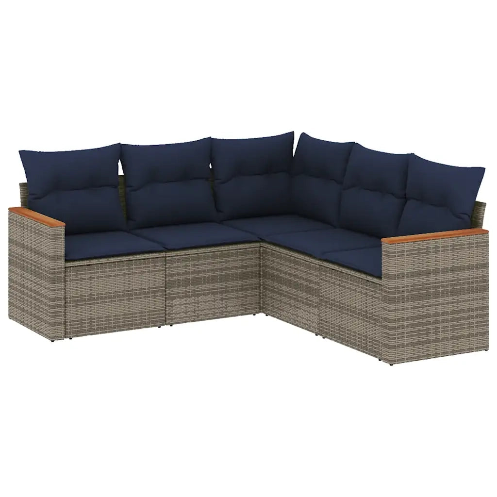 Set Divani da Giardino 5 pz con Cuscini Grigio in Polyrattan 3225963