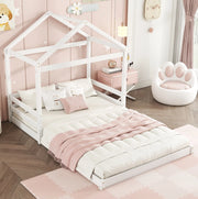 Letto a casetta per bambini 140x200 cm in pino bianco