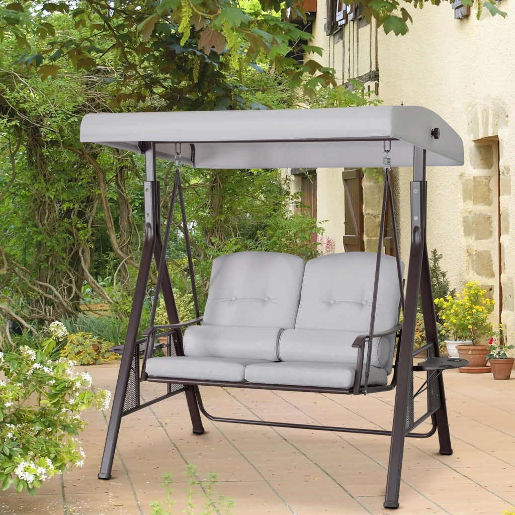 Divano a dondolo 2 posti con cuscini e tavolino ¨C zephmum ¨C Grigio Polyester 162x118x173 cm