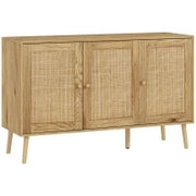 Credenza per Soggiorno Bohémien con Porte in Rattan e Scaffali Regolabili 120x40x75 cm Legno Naturale