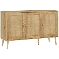 Credenza per Soggiorno Bohémien con Porte in Rattan e Scaffali Regolabili 120x40x75 cm Legno Naturale