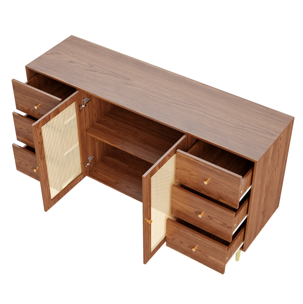 Sideboard in MDF con ante in rattan, 160x40x90 cm