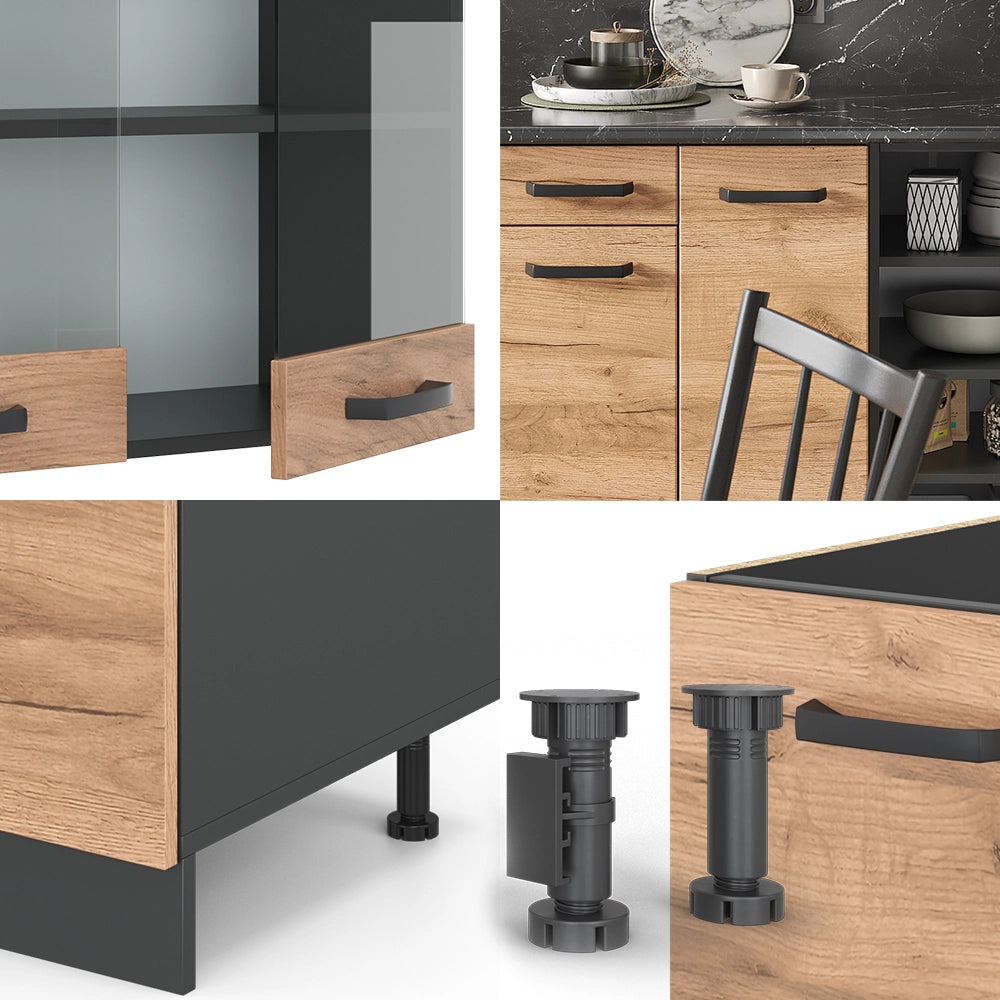 Cucina componibile R-Line Rovere dorato/Antracite 240 cm senza piano di lavoro Vicco