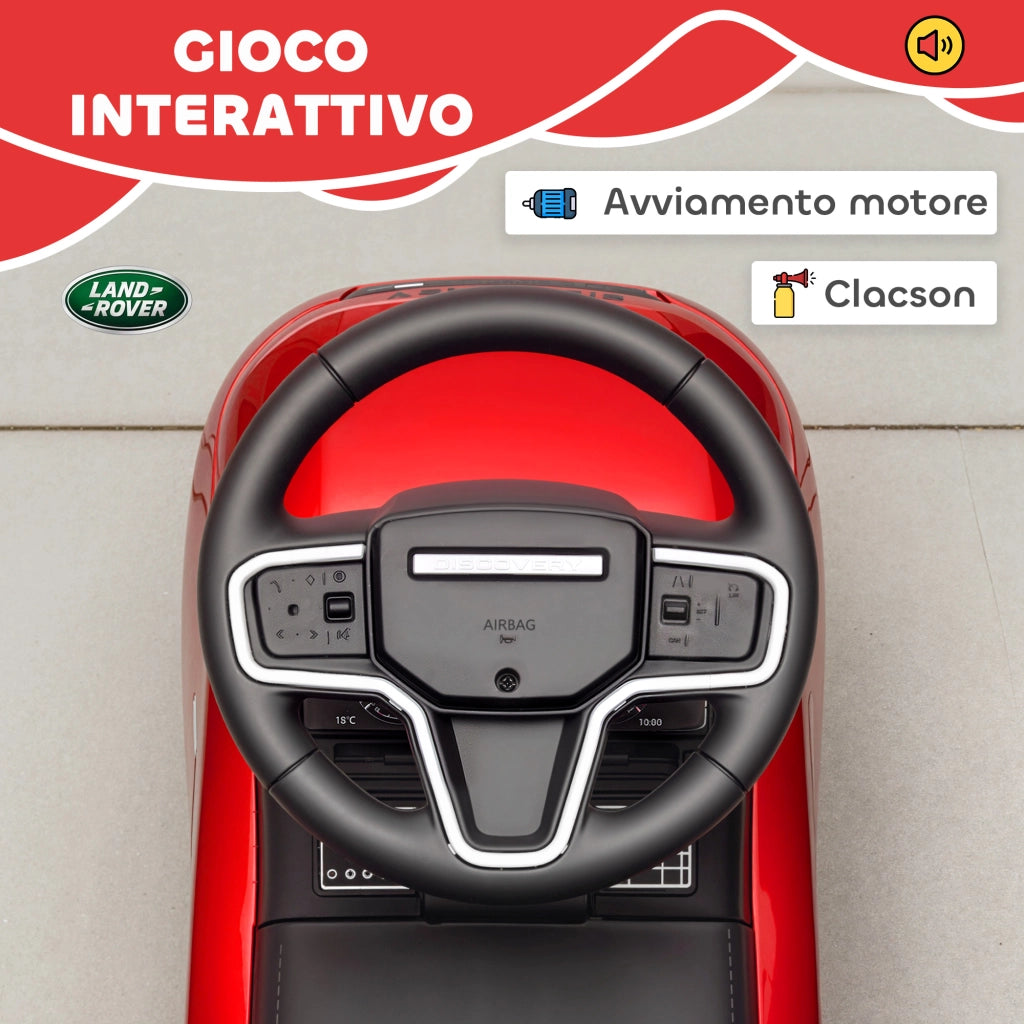 Macchina per Bambini Licenza Land Rover con Clacson e Spazio Portaoggetti, 65.5x28x42 cm, Rosso