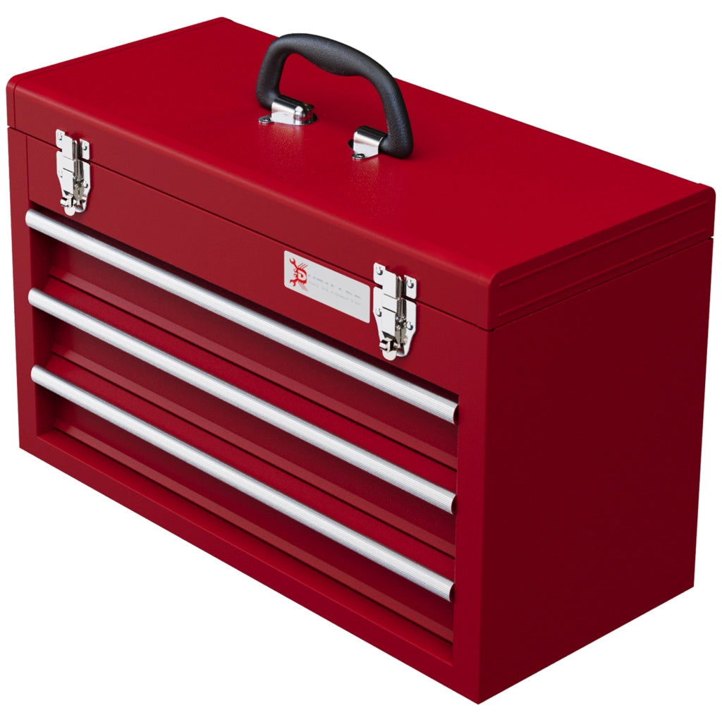 Cassetta per attrezzi con 3 cassetti, vano superiore, chiusure in acciaio, maniglia, 51x22x32 cm, Rosso ¨C Zephmum ¨C Rosso, Acciaio, 51x22x32