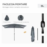 Ombrellone Rettangolare 2x3 m Pieghevole e Regolabile con Manovella, in Alluminio e Poliestere, Grigio Scuro
