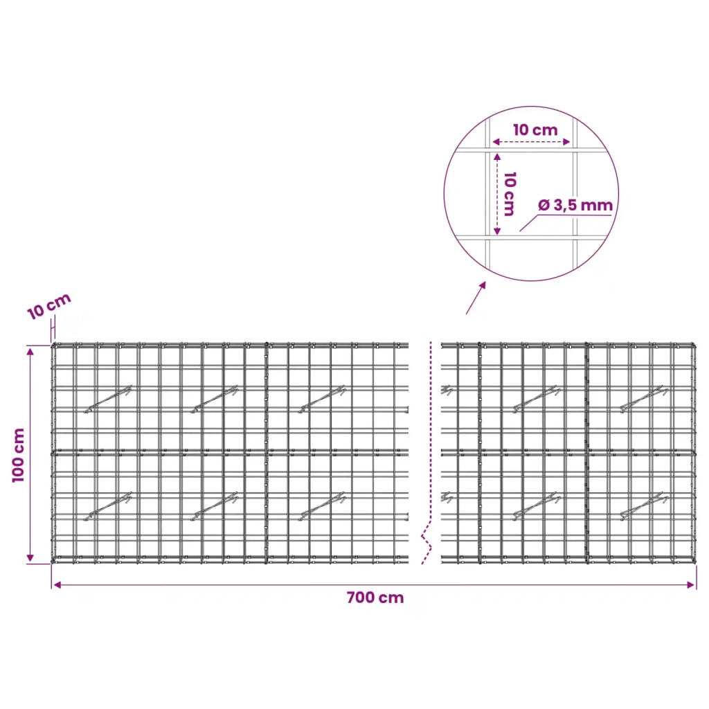Gabione con Filo da 3,5 mm e Rete da 10x10 cm 700x10x100 cm 3463016