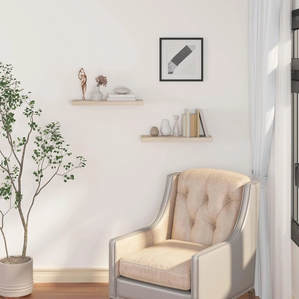 Mensola a Muro Set da 2, 25cm, Mensole Librerie da Parete Scaffale MDF Stile Rétro Ripiano Portaoggetti, Quercia, 0079QJ-2