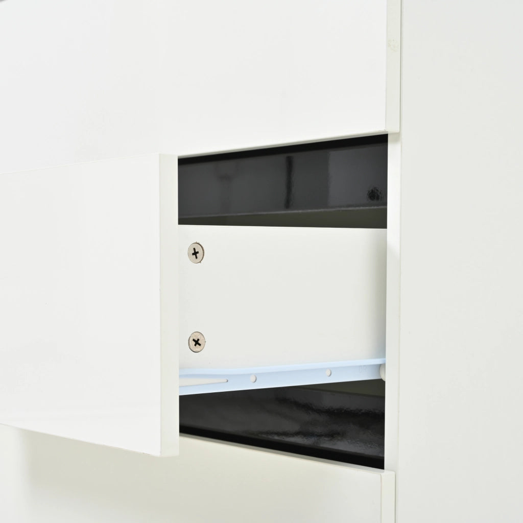 Sideboard da soggiorno 140 x 39,5 x 78,5 cm con 6 cassetti, struttura in truciolare, finitura bianco e nero, portata fino a 60 kg