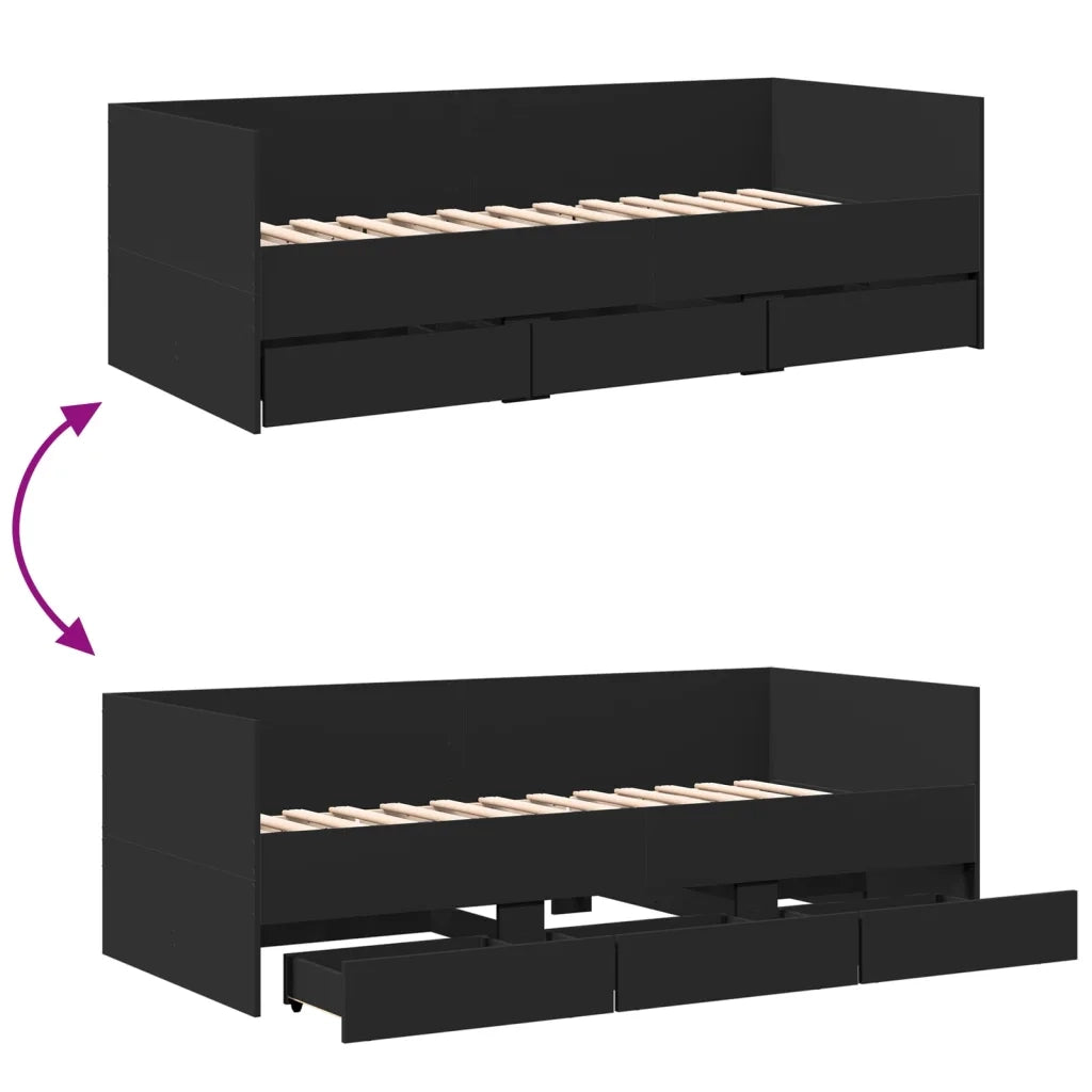 Divano Letto con Cassetti senza Materasso Nero 75x190 cm