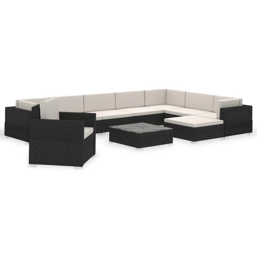 Set di mobili da giardino mobili da esterno 12 pezzi con cuscini resina intrecciata nera 02_0015661