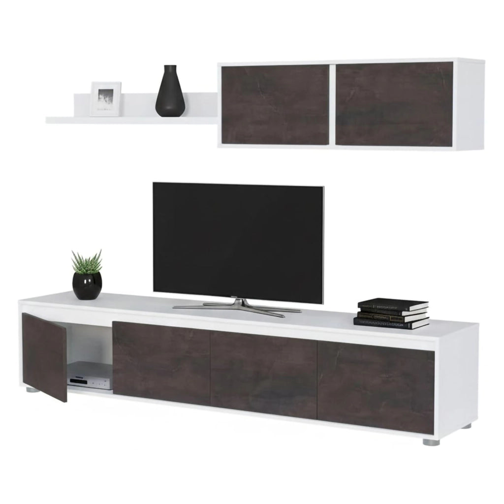 Mobile Soggiorno Amir, Parete Attrezzata Modulabile, 200x41x43h cm Bianco