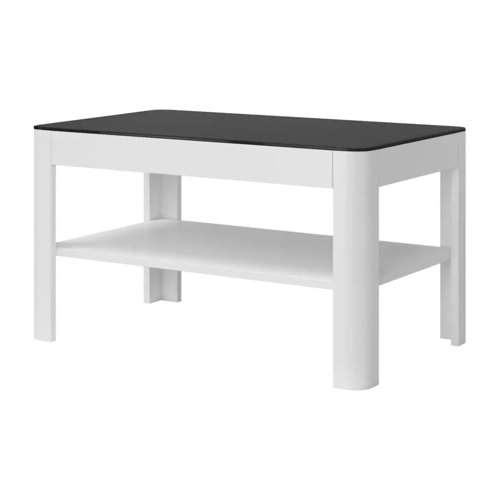 Tavolino basso TONGA, colore bianco con piano in vetro fumé, 100 x 55 x 60 cm