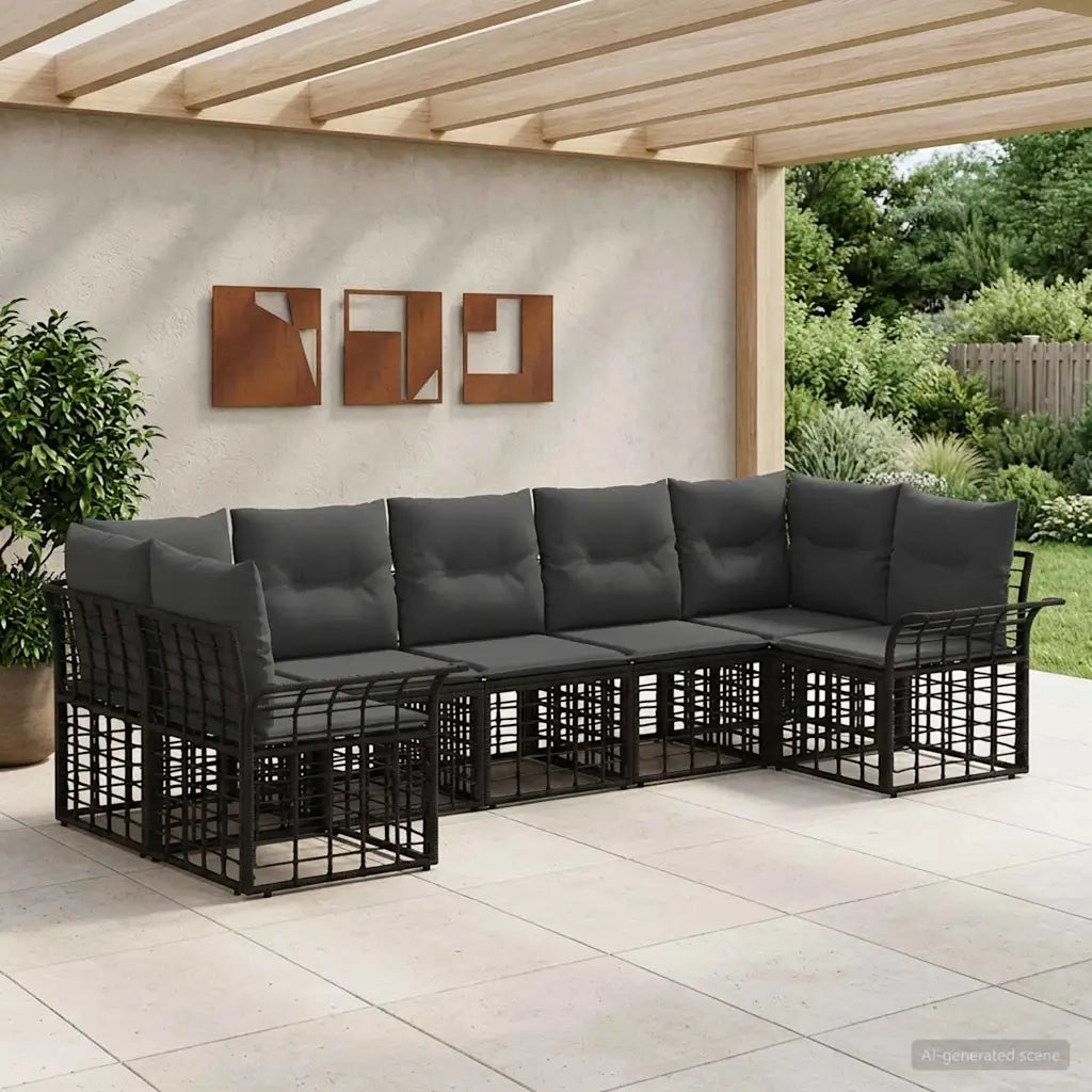 Set di divani da esterno 7 pcs Nero e Grigio scuro Poliestere