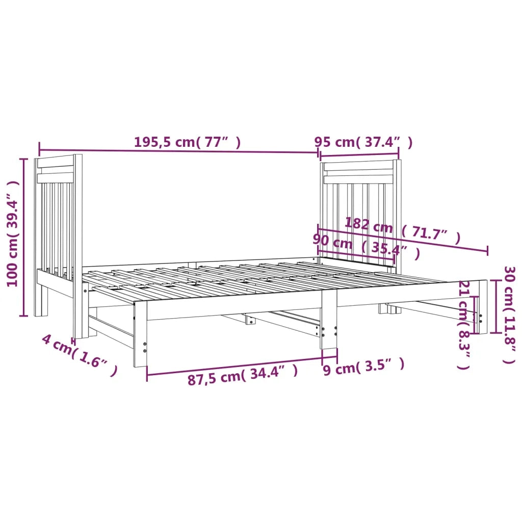 Dormeuse Estraibile Bianca 2x(90x190) cm Legno Massello di Pino cod mxl 64000