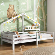 Lettino a casetta con scaffale per bambini 90x200 cm in legno di pino bianco