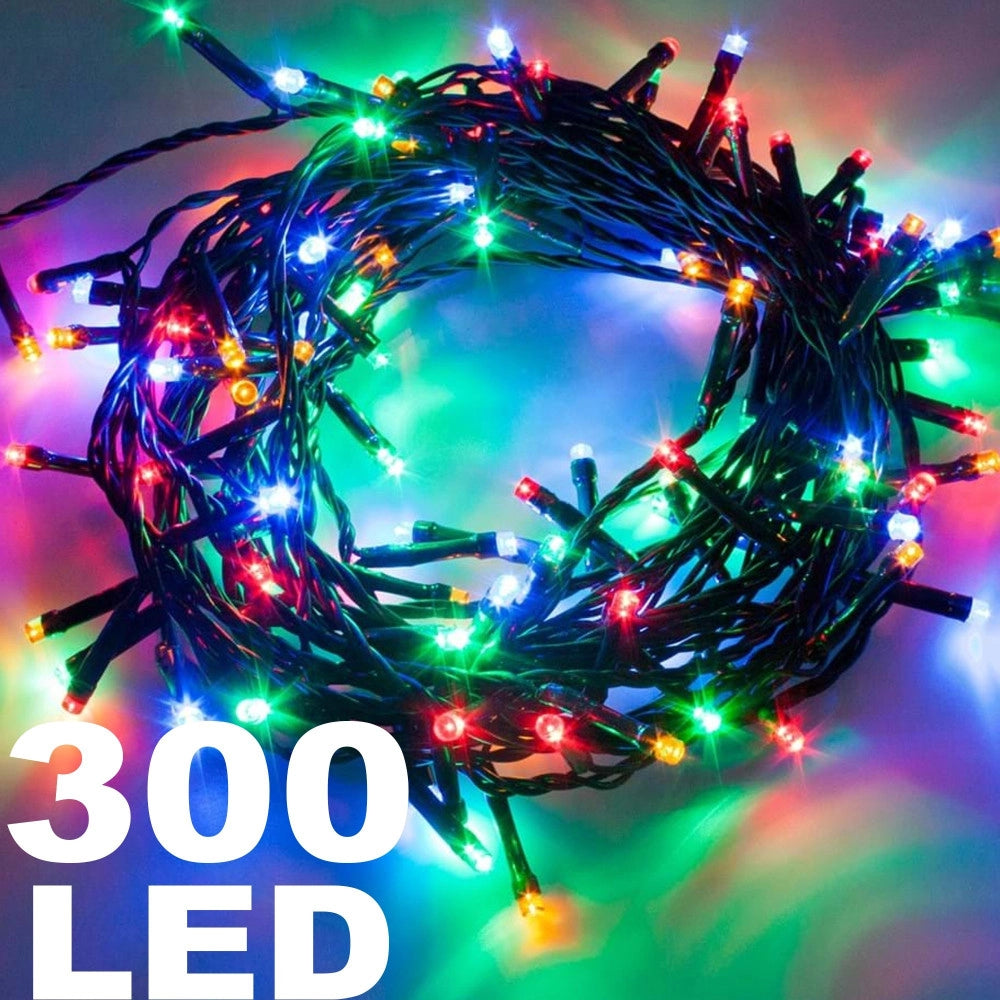 Trade Shop - Catena Luminosa 300 Luci Led Lucciole Multicolore Controller 8 Funzioni Interno -