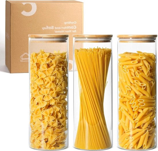Pannelli a tenuta d'aria con coperchio di bambù - 2200ml vetrificato per contenitori di magazzino da 3 - contenitori di stoccaggio trasparenti per cibo pasta - pannelli di cucina con guarnizione di silicone per contenitori di magazzino