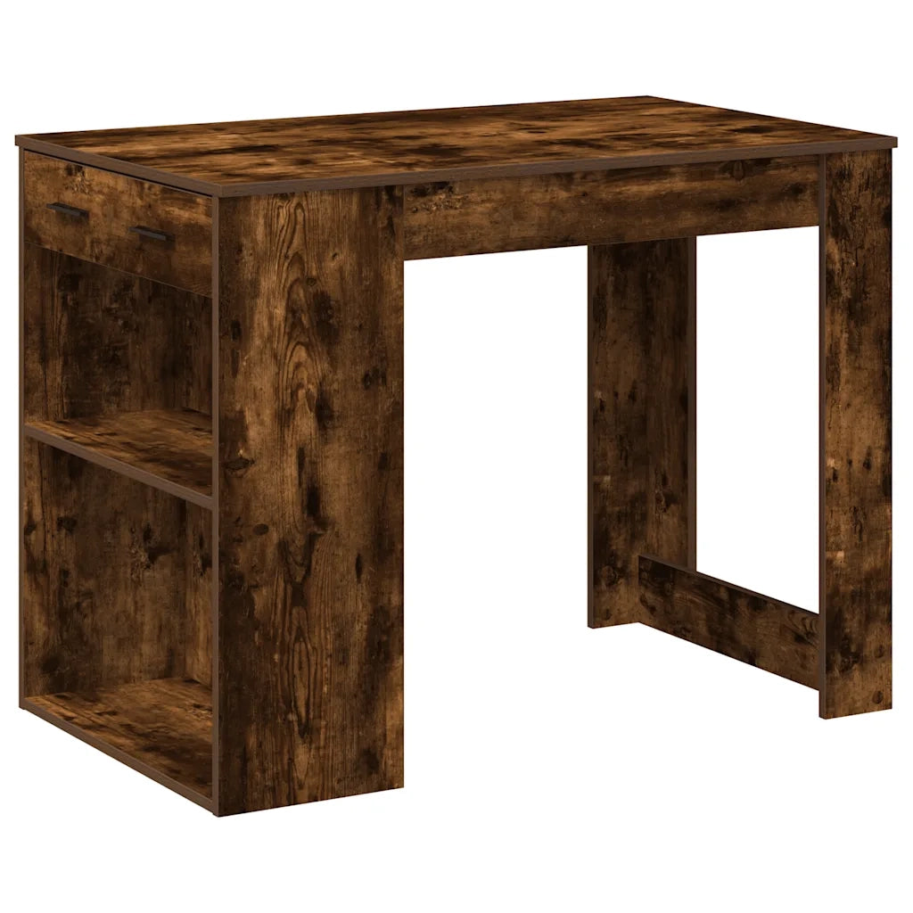 Scrivania con Cassetto e Ripiano Rovere Fumo Legno Multistrato 858690