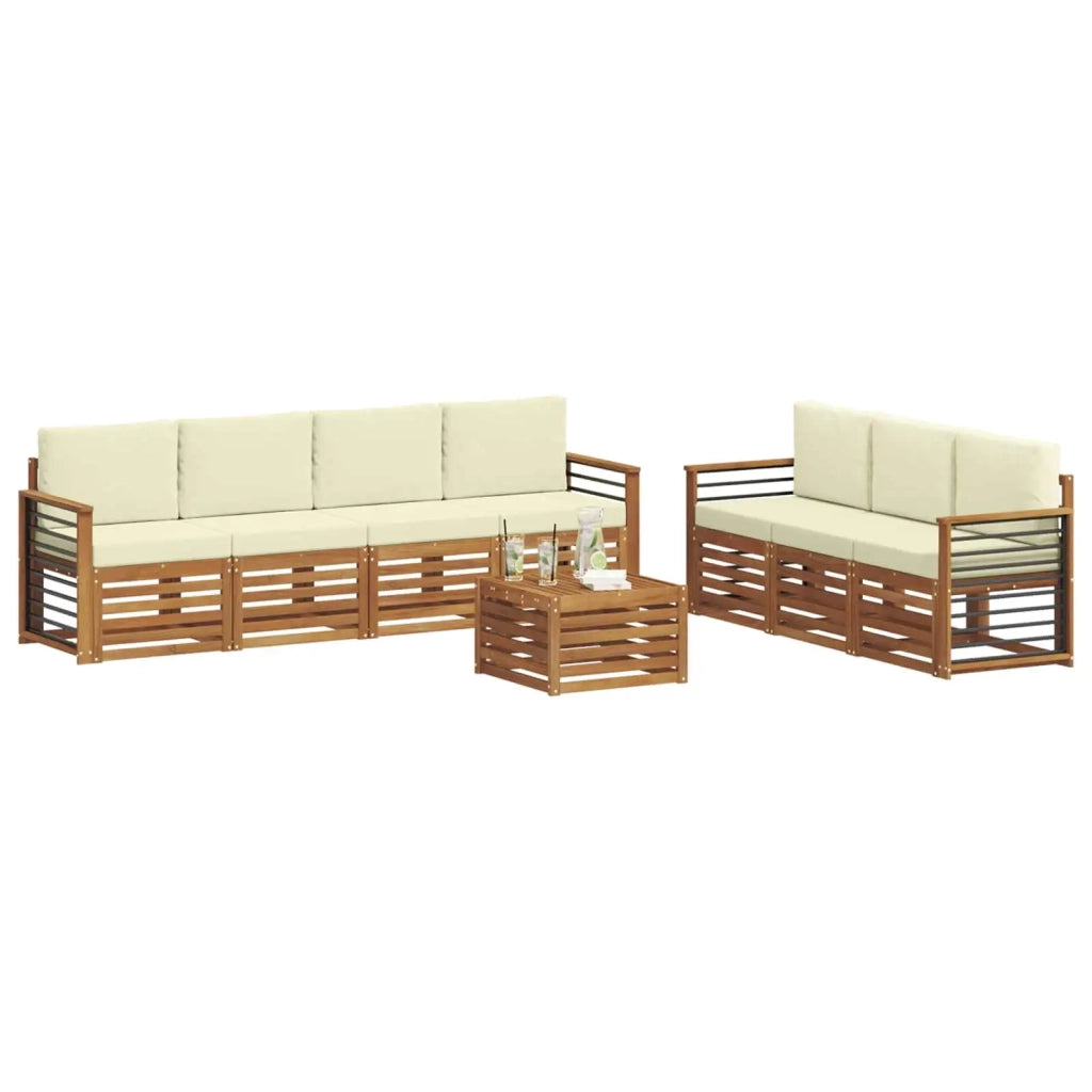 Set divani 8 pcs Naturale e Crema Legno di Acacia Massello
