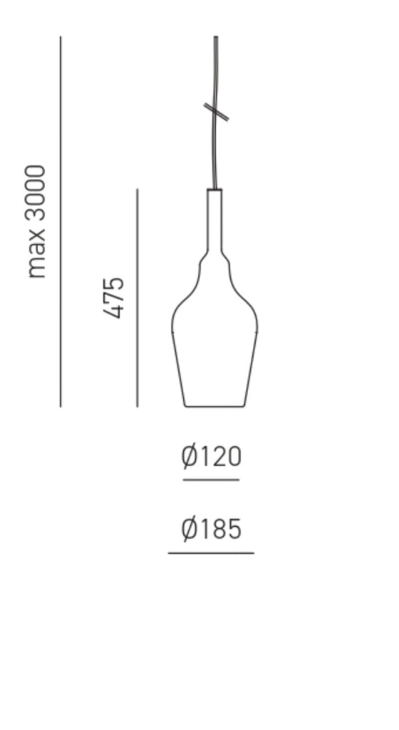 Lampada a sospensione OFELIA S/12 - Vetro borosilicato Ambra Trasparente, portalampade E27, cavo 3 metri, IP20, Classe I - Gealuce