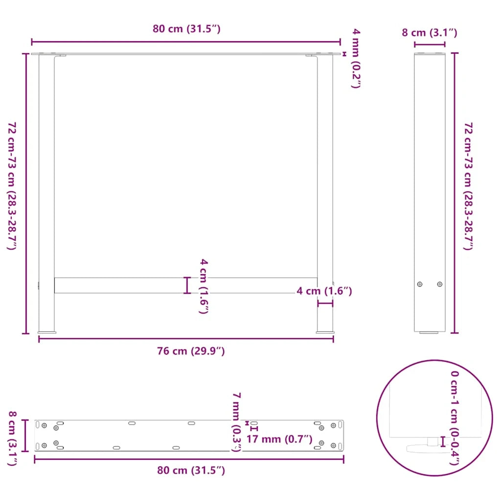Set di 2 gambe per tavolo dal design moderno 80 x 72 cm funzione regolabile acciaio naturale 02_0057555