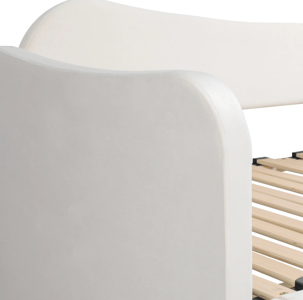 Letto da giorno imbottito estraibile 90x200/180x200 cm con 2 cassetti; USB e Type-C; velluto beige
