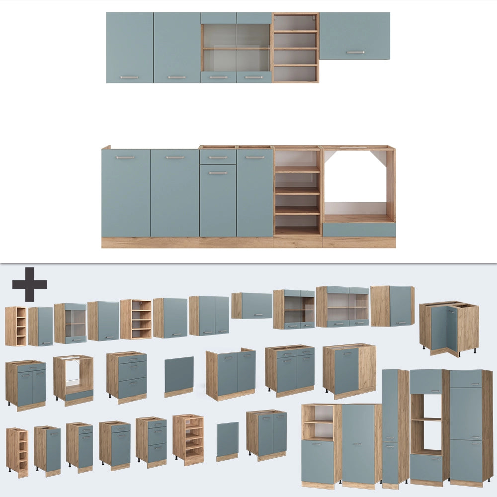Cucina componibile R-Line Grigio-blu/Rovere dorato 240 cm, PL Rovere Vicco