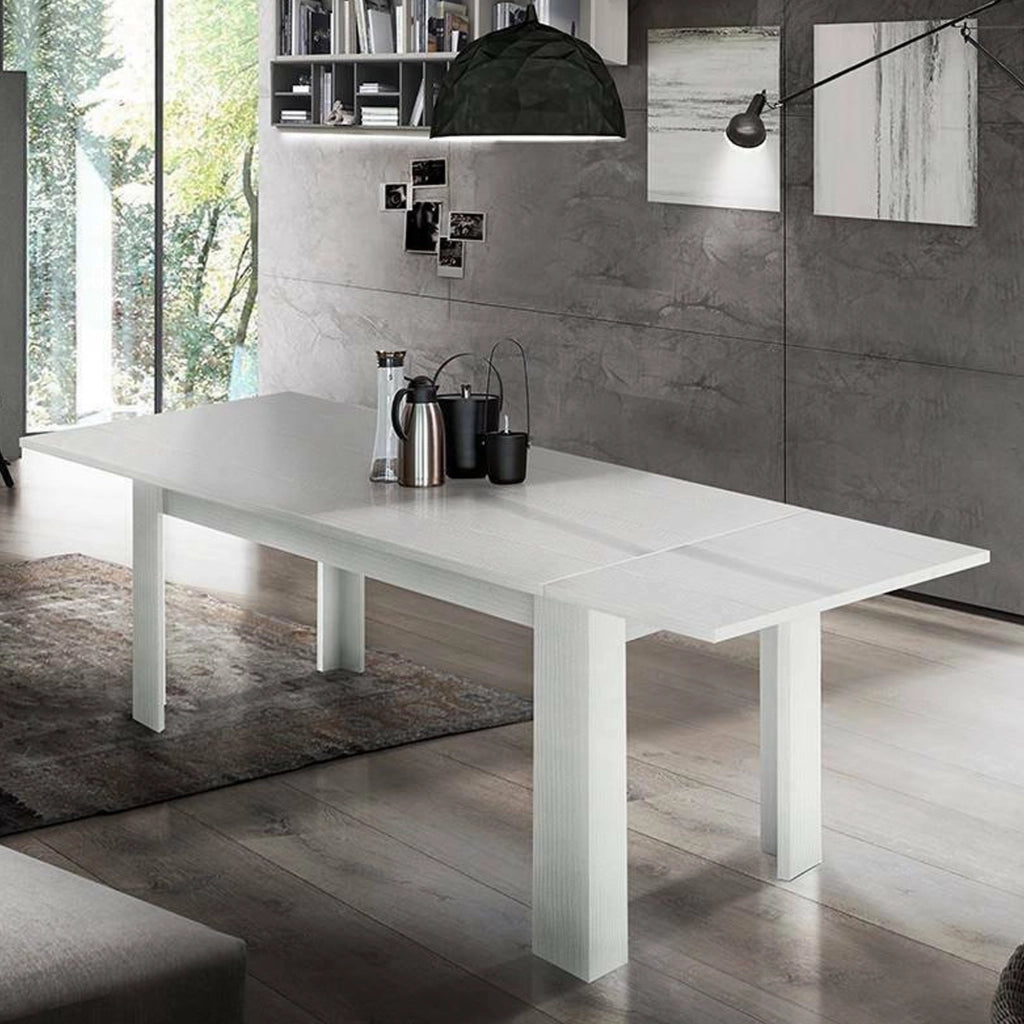 Tavolo per sala da pranzo Arizon, Made in Italy, Tavolo moderno con allunghe, Consolle allungabile, cm 140/190x90h75, Bianco lucido Larice