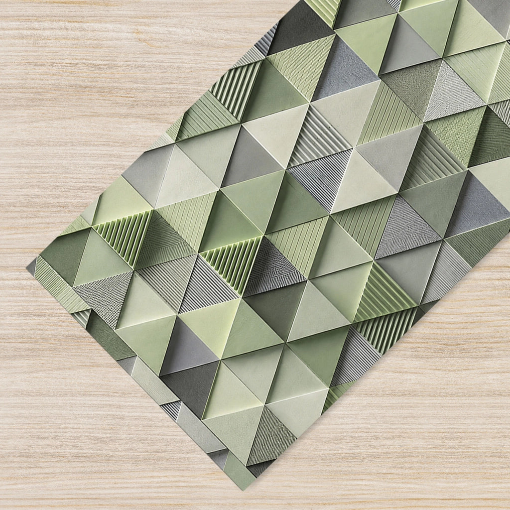 Tappeto passatoia fantasia made in Italy antiscivolo lavabile aderente triangoli multicolore 50x100cm - Triangle Verde