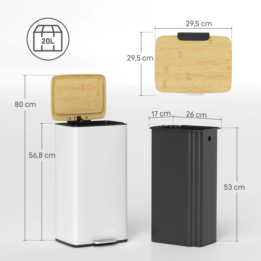 Cestino per Cucina 20L ¨C zephmum ¨C Bianco, Bamb¨´