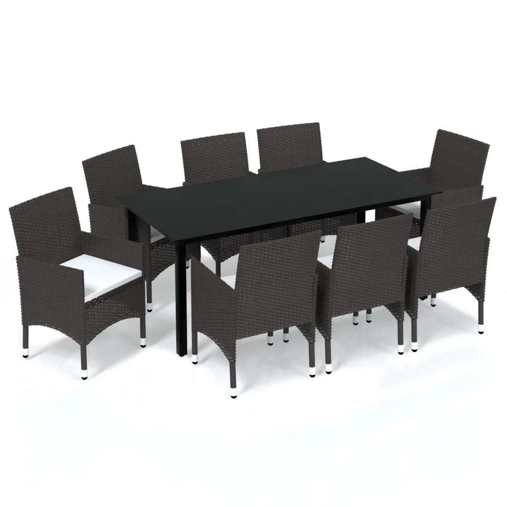 Set Pranzo da Giardino 9 pz con Cuscini in Polyrattan Marrone 3094996