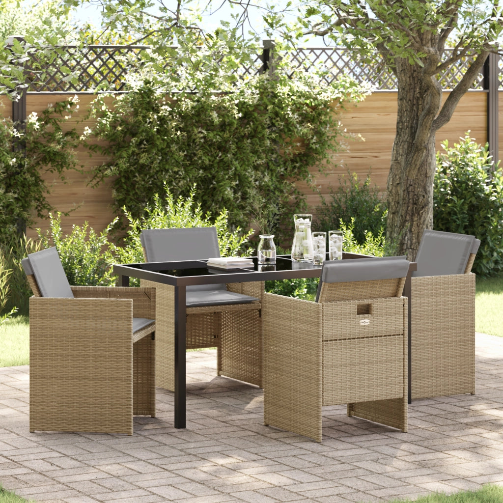 Set da Pranzo da Giardino 5 Pezzi con Cuscini Beige Polyrattan