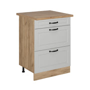 Vicco Mobiletto base per cucina Bianco casa di campagna 60 cm con cassetti, PL Rovere