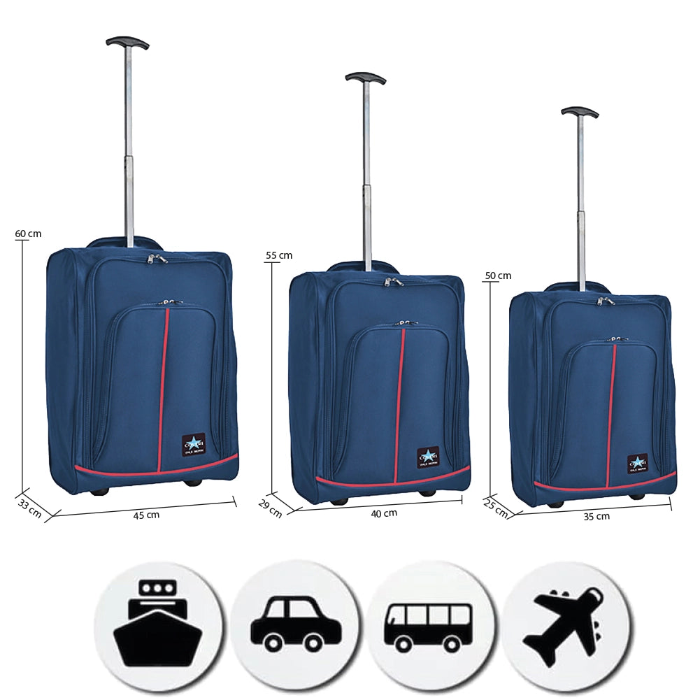 Set 3 Valigie Morbide Trolley da Viaggio Blu e Rosso Bagaglio a Mano 50-55-60 cm