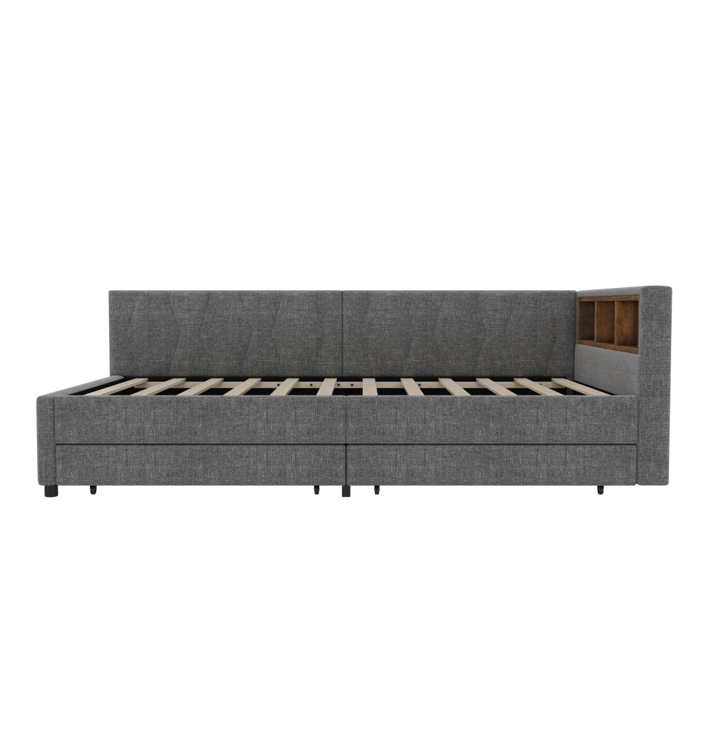 Divano letto 90x200 cm con LED, USB e cassetti