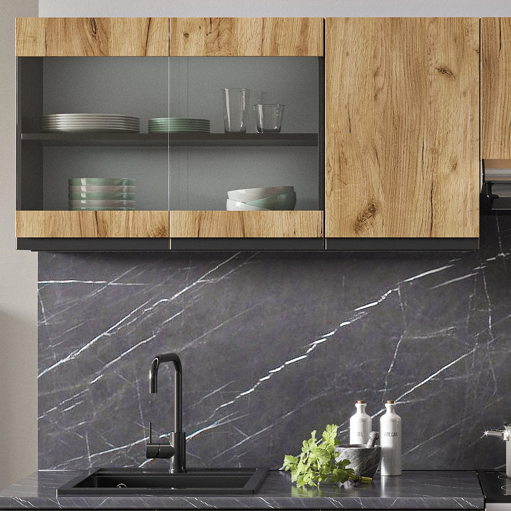 Cucina componibile Raul Rovere dorato/Antracite 240 cm senza piano di lavoro con striscia LED Vicco