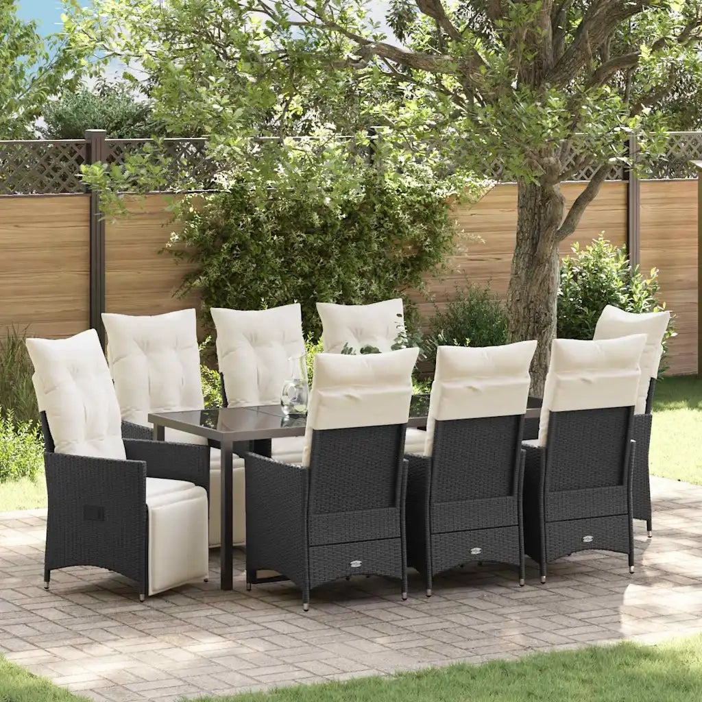 Set da Pranzo per Giardino con cuscino 9 pcs Nero polyrattan 3379568