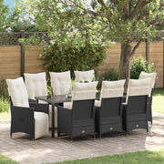 Set da Pranzo per Giardino con cuscino 9 pcs Nero polyrattan 3379568