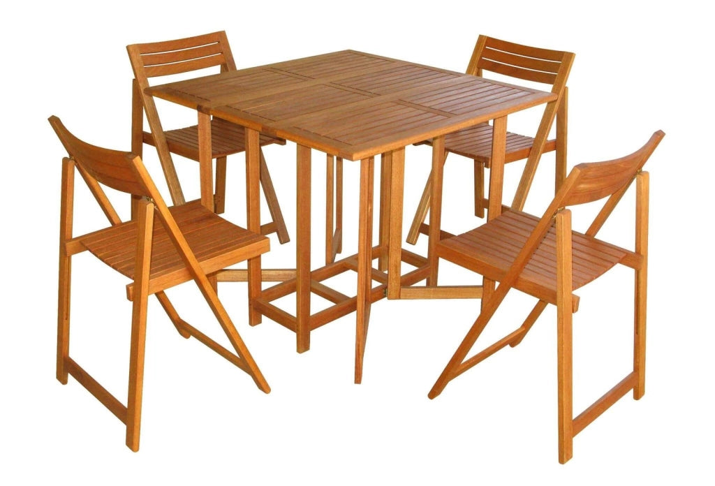 Set tavolo da Giardino Pieghevole con 4 sedie in Legno Acacia cm 90x90x74 - JONATHON
