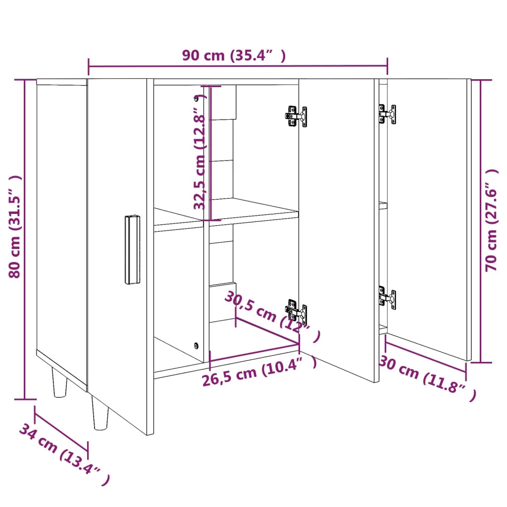 Credenza-Buffet-Armadio da cucina Bianca 90x34x80 cm in Legno Multistrato 406582