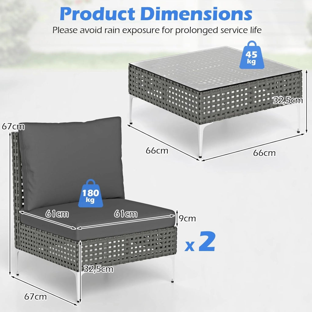 Set di mobili da giardino in rattan, per balconi, balconi, per esterni, per 2 persone, set di mobili per esterni, balcone, set da 2 sedie con tavolo, con cuscino, mobili da esterni, 3 pezzi