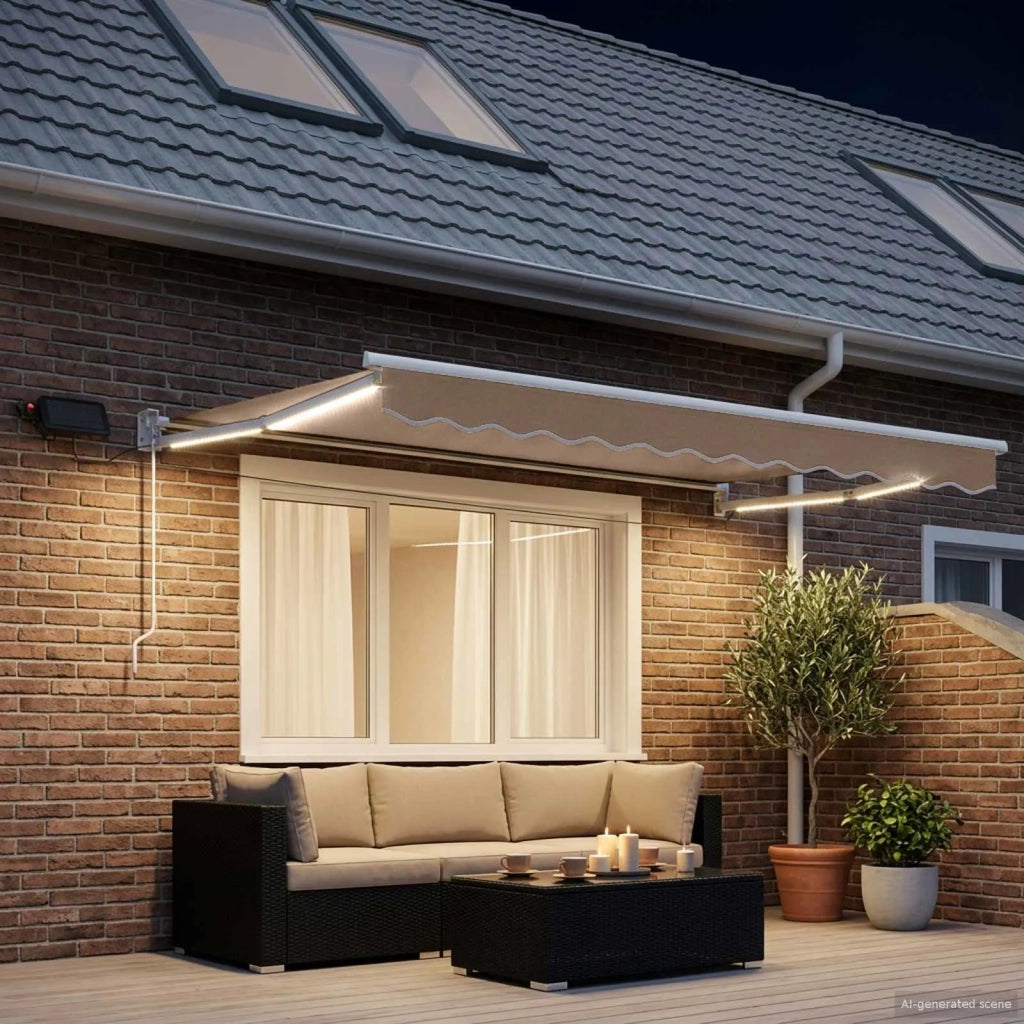 Tenda retrattile manuale con LED Tortora 3425774