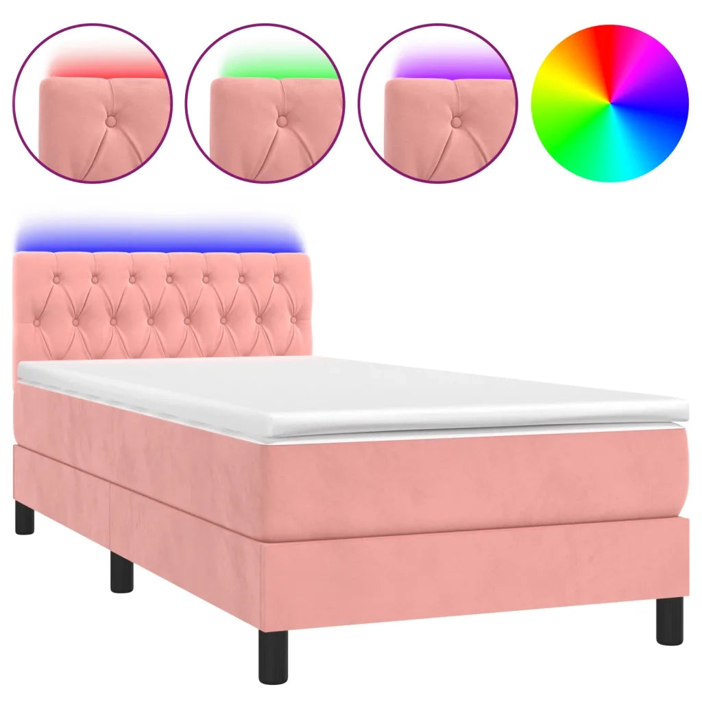 Letto a Molle con Materasso e LED Rosa 100x200 cm in Vellutocod mxl 98933