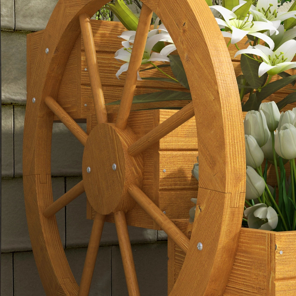 Fioriera rialzata a 3 livelli con ruote decorative, legno di abete, 62 x 61 x 57 cm