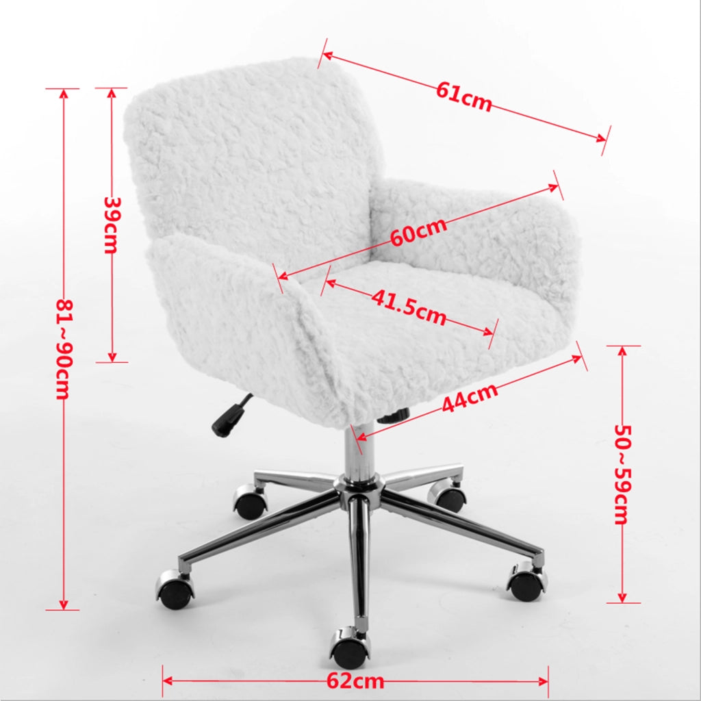 Sedia girevole e reclinabile con braccioli in pelliccia sintetica viola e base in metallo dorato 60 × 28,5 × 50 cm